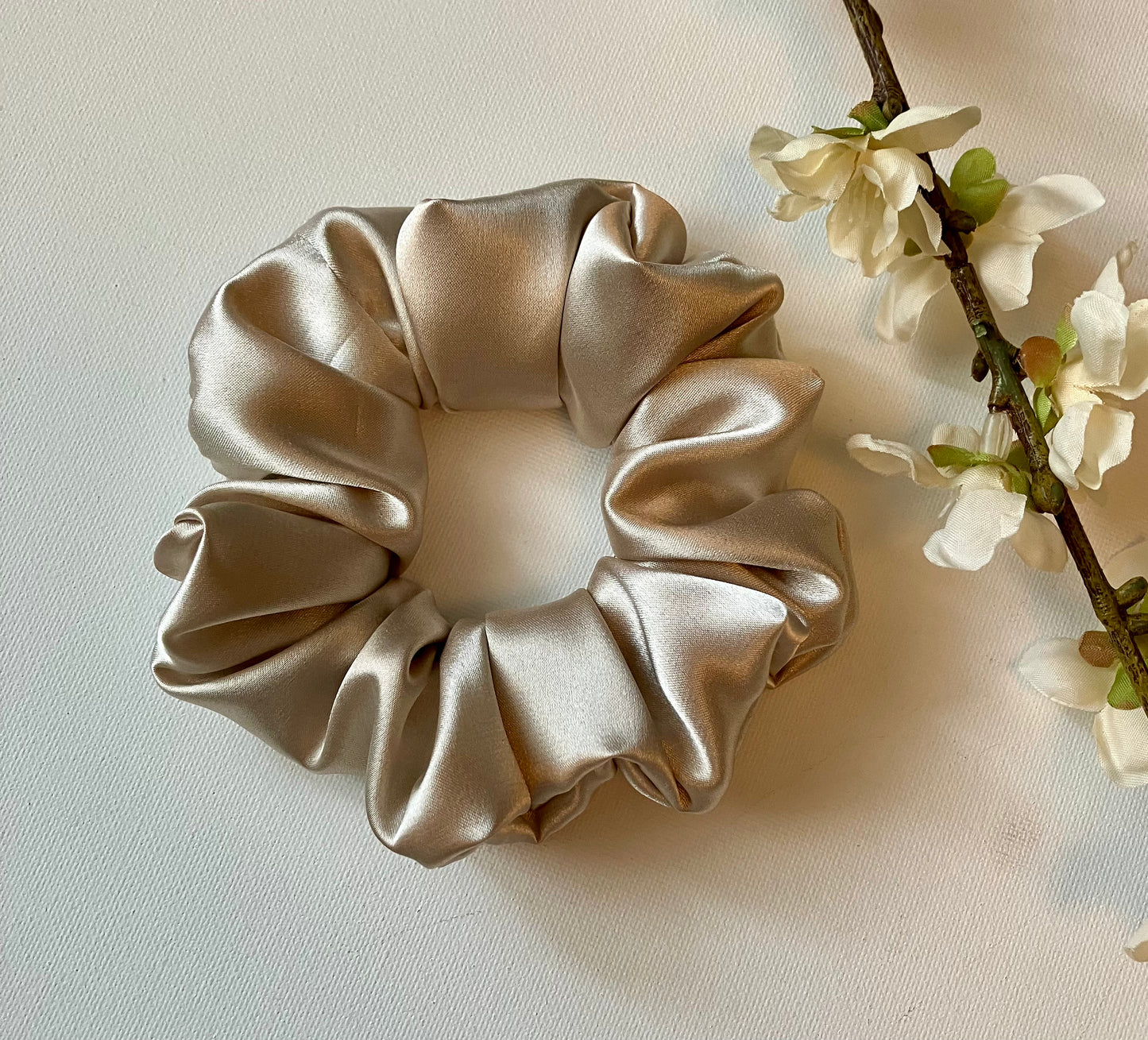 White Gold Satin Scrunchie