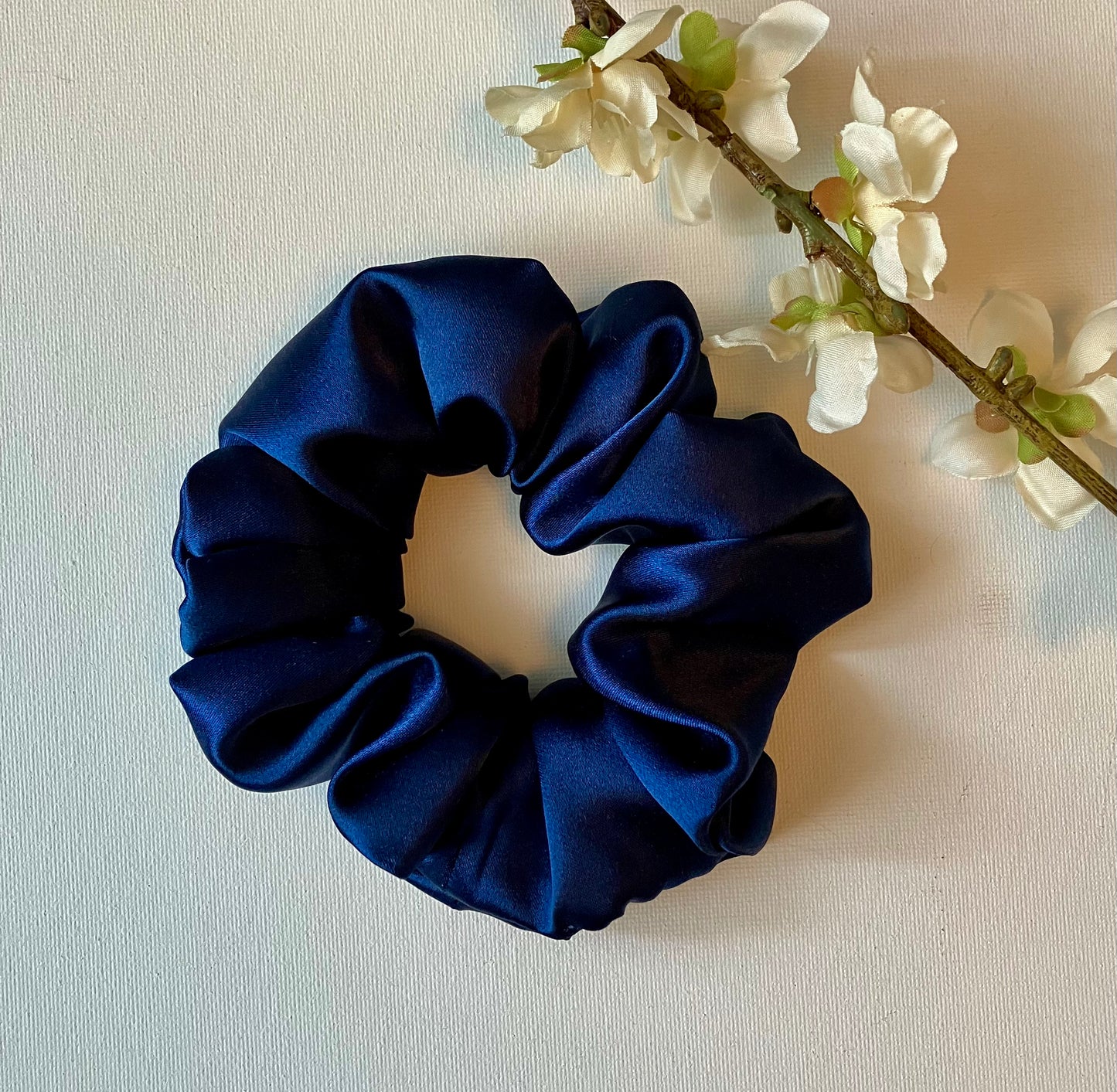 Navy Satin Scrunchie