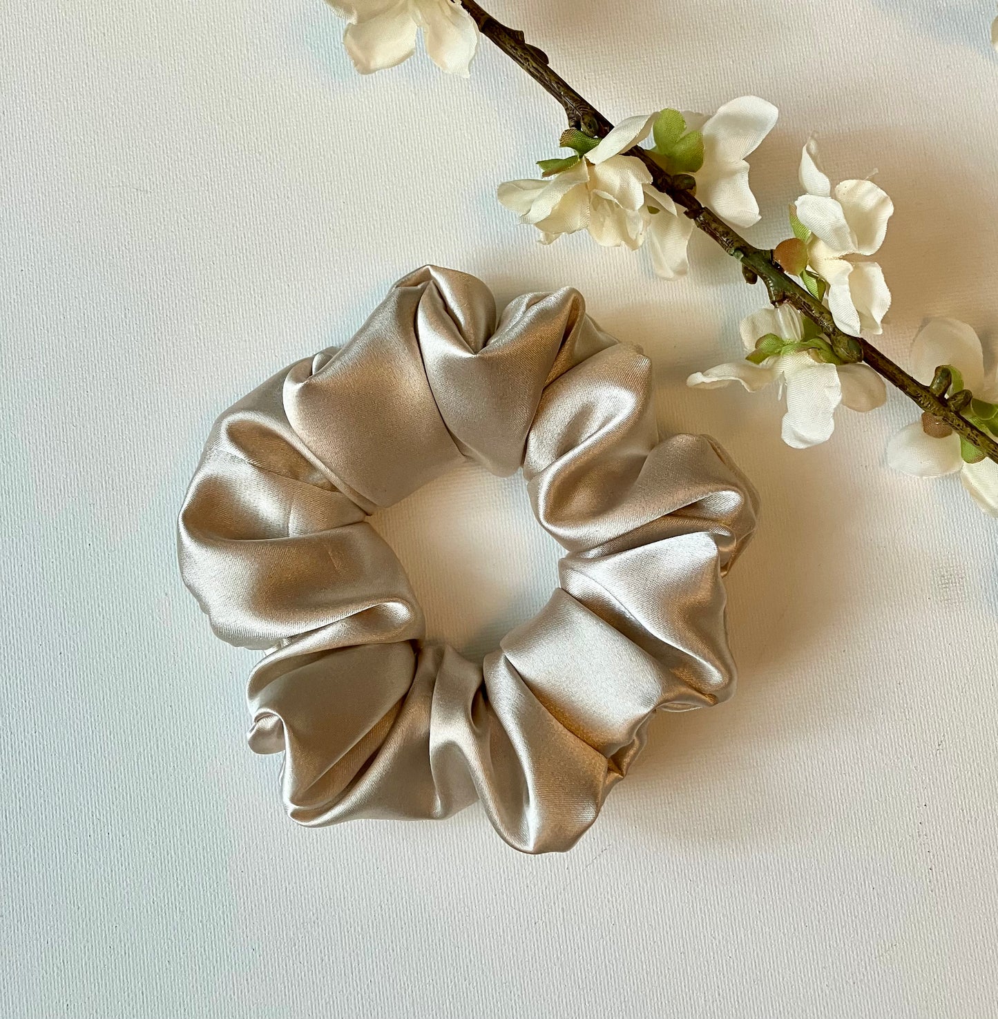 White Gold Satin Scrunchie