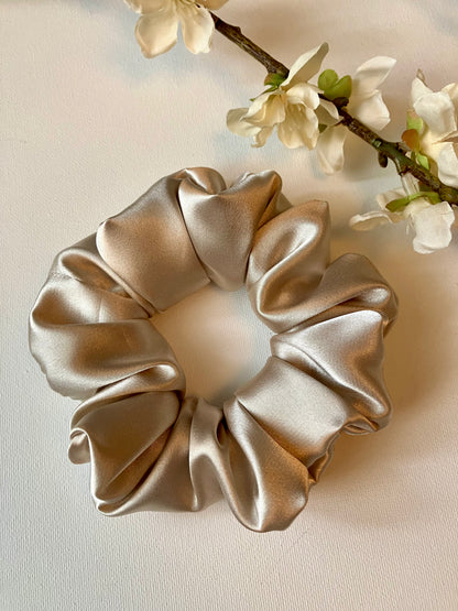 White Gold Satin Scrunchie