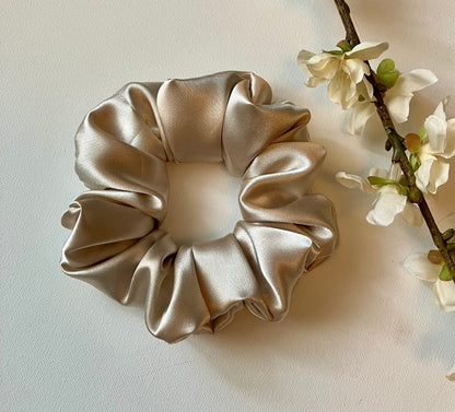White Gold Satin Scrunchie