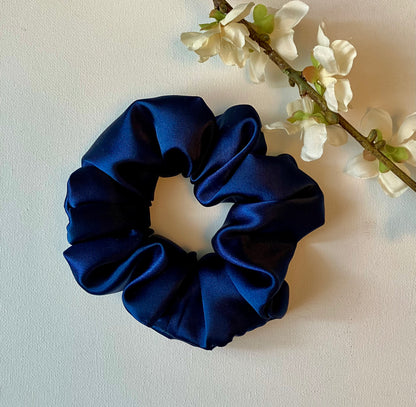 Navy Satin Scrunchie