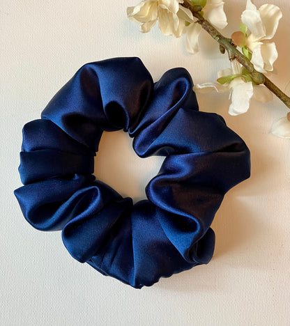 Navy Satin Scrunchie