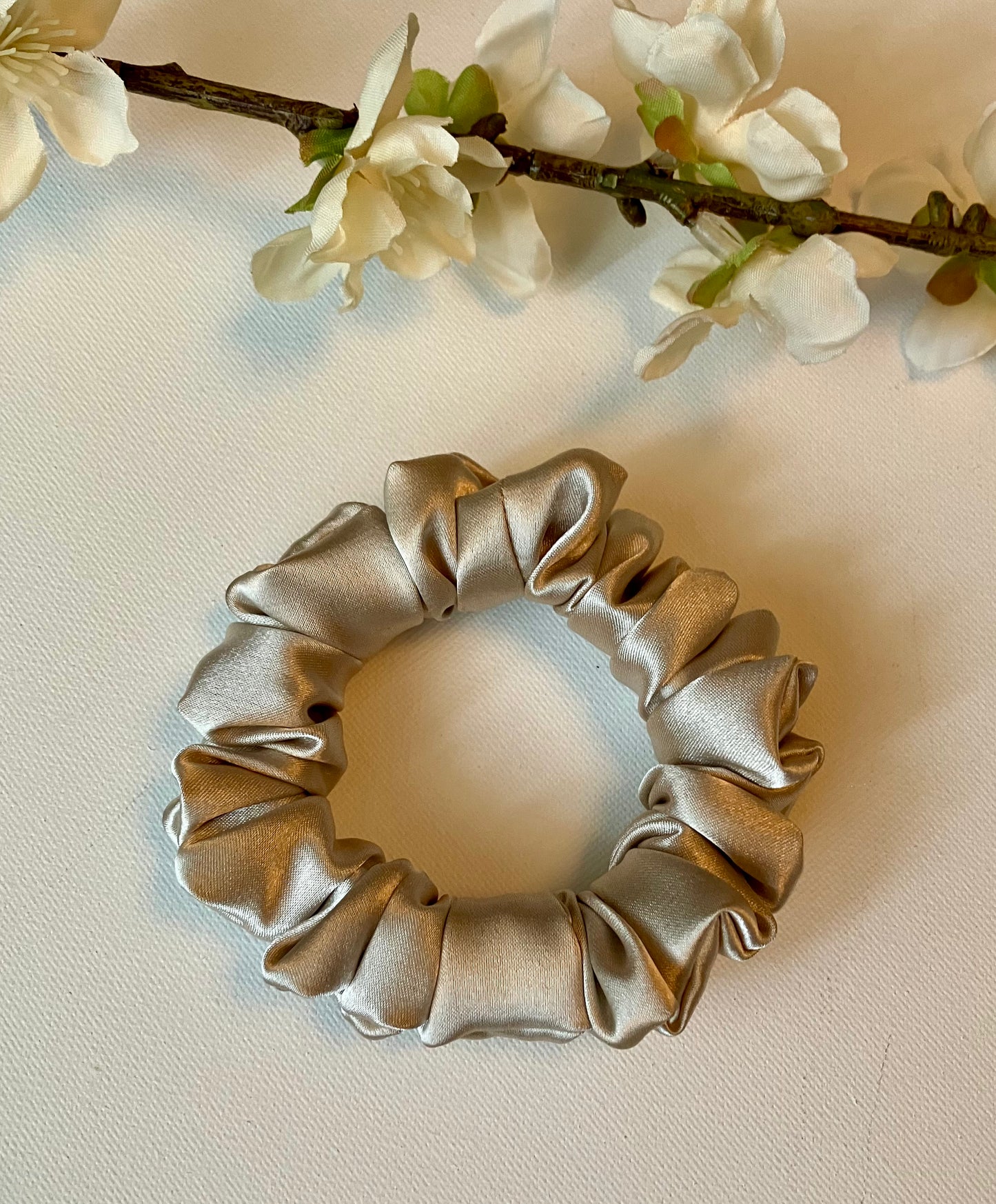 White Gold - Skinny Satin Scrunchie