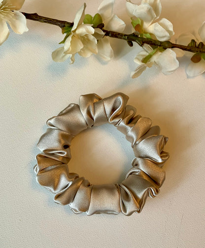 White Gold - Skinny Satin Scrunchie