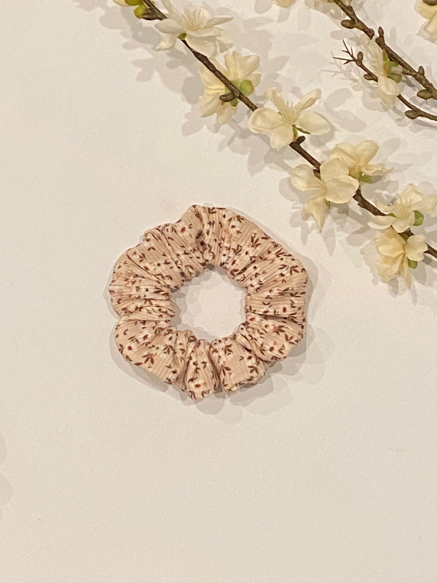 Beige Floral Ribbed