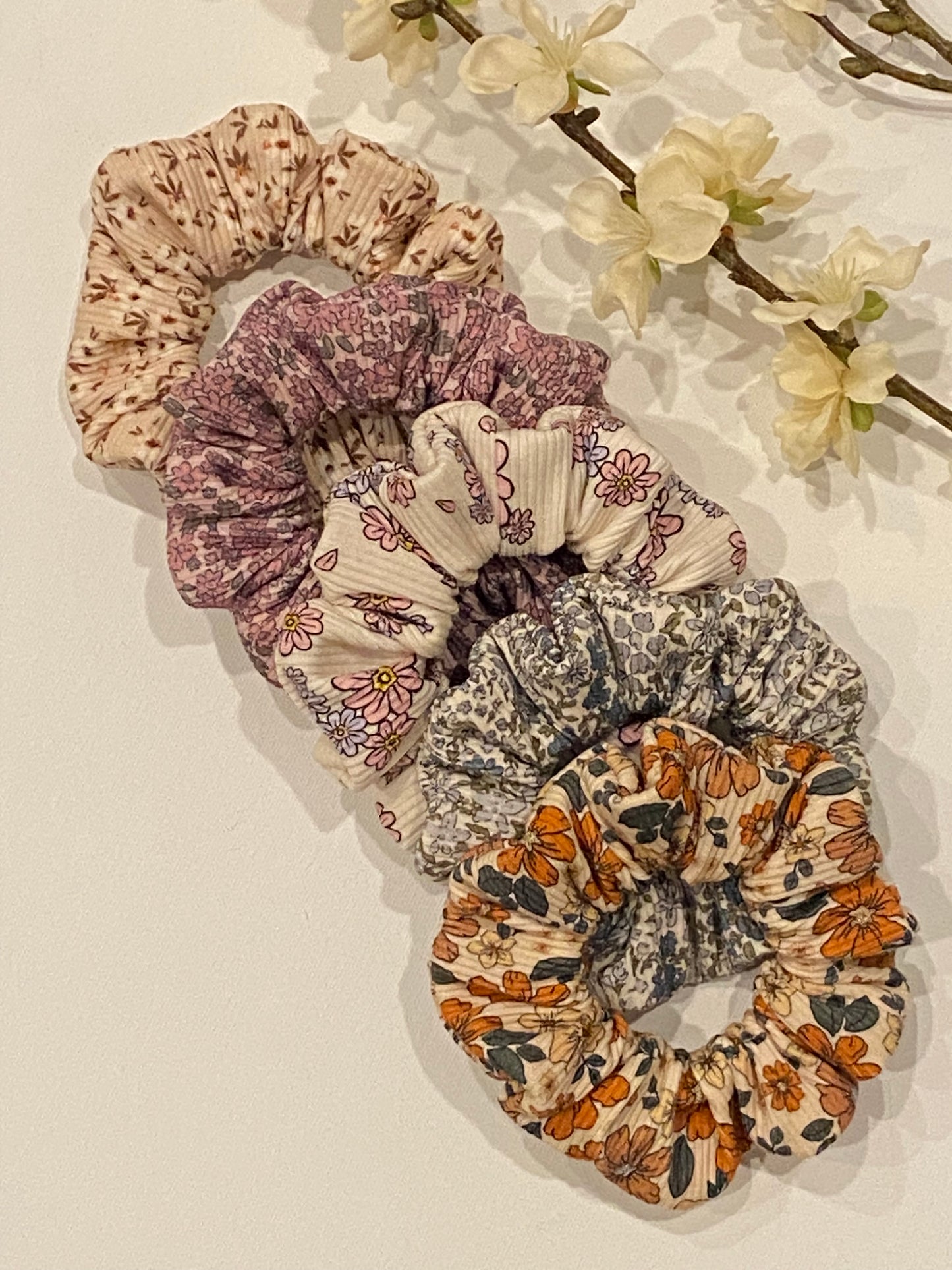 Beige Floral Ribbed