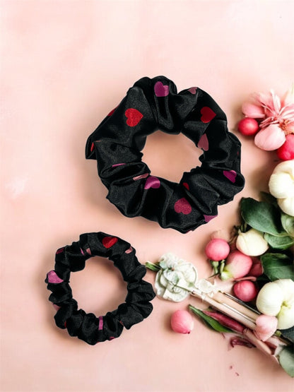 Black Valentine Satin Scrunchie